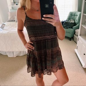 Patterned Babydoll Dress with Open Back